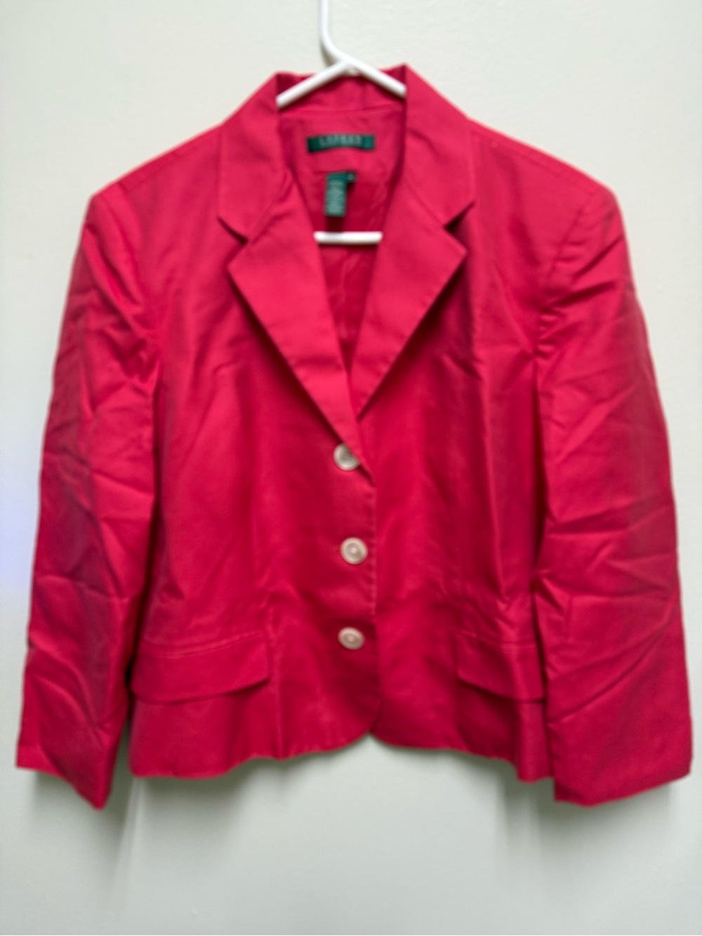 Lauren Ralph Lauren Women’s Red Three Button Jacket Padded Shoulders Sz 16